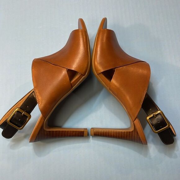 Franco Sarto Brown Leather Peep Toe Slingback Heels Women’s Sz 6 - Picture 7 of 10